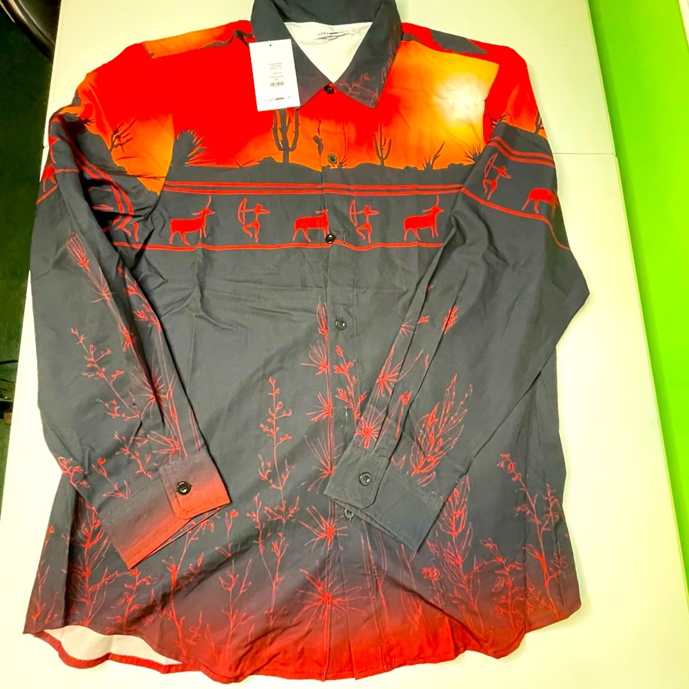 Fashion Nova Mens Sunset Desert Long Sleeve Western Button Up Shirt